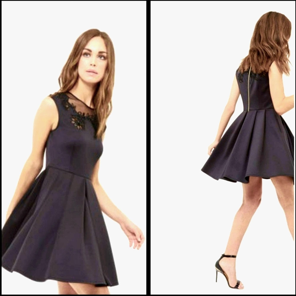 Ted Baker Black Dress with Lace Floral Detailing